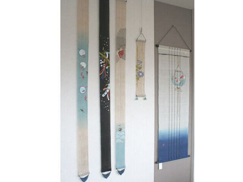 Kyoto Tapestry Wall Hanging Handpainted Linen Goldfish scooping Kingyo Sukui