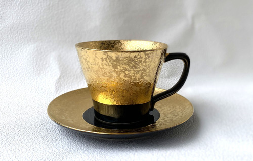Arita yaki porcelain Japanese Coffee cup and saucer Gold Dami Black