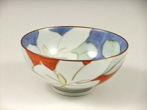 Arita yaki porcelain Japanese Rice Bowl Gohan Chawan gardenia flower Red S