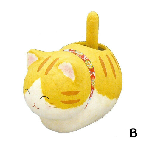 Solar powered Kyoto Japanese Relax cat bobble tail Neko Washi Yellow Tabby