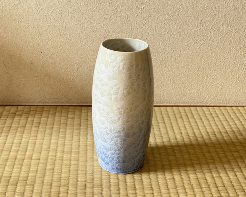 Kyo Kiyomizu yaki ware Japanese pottery flower pot Crystal flower Blue White