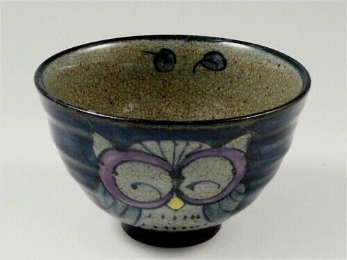 Arita yaki ware Rice bowl Tea cup Yunomi Chawan set Nishiki Fukuro Owl Blue Red