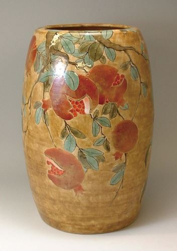 Kyo Kiyomizu yaki ware Japanese pottery Umbrella stand Pomegranate Zakuro Japan