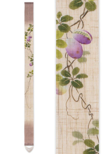 Kyoto Tapestry Wall Hanging Handpainted Linen Akebi Akebia Fruits Autumn Japan