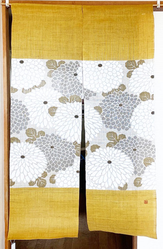 Kyoto Noren Japanese cloth door curtain Linen Round Chrysanthemum Yellow Autumn