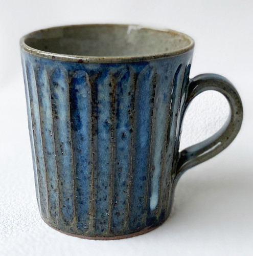 Shigaraki yaki ware Japanese Pottery Mug Cup Tea Coffee Cup Aohagi Glaze Carving