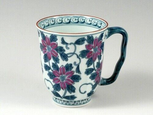 Arita yaki ware Japanese Coffee Mug cup Somenishiki Clematis Red Japan