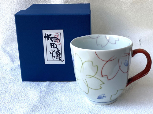 Arita yaki ware Japanese Coffee Mug cup Sometsuke Iro-e Sakura Red Japan