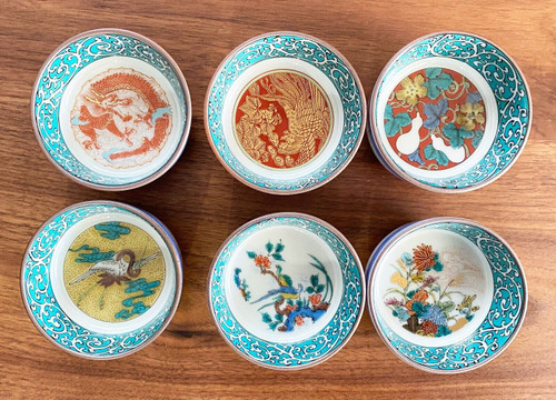 Ochoko Guinomi Kutani yaki porcelain japanese Sake cup Era picture Jidaie 6set