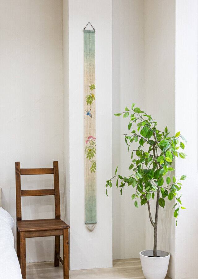 Curated visual reference: Linen Wall Hanging Ideas Reference: Kyoto Tapestry Wall Hanging Small Handpainted Linen Tessen Crematis Summer
