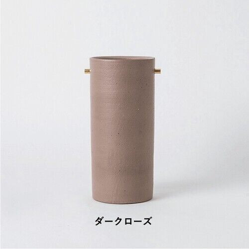 Shigaraki yaki ware Japanese Flower pot Vase Teoke handle Dark rose 27cm