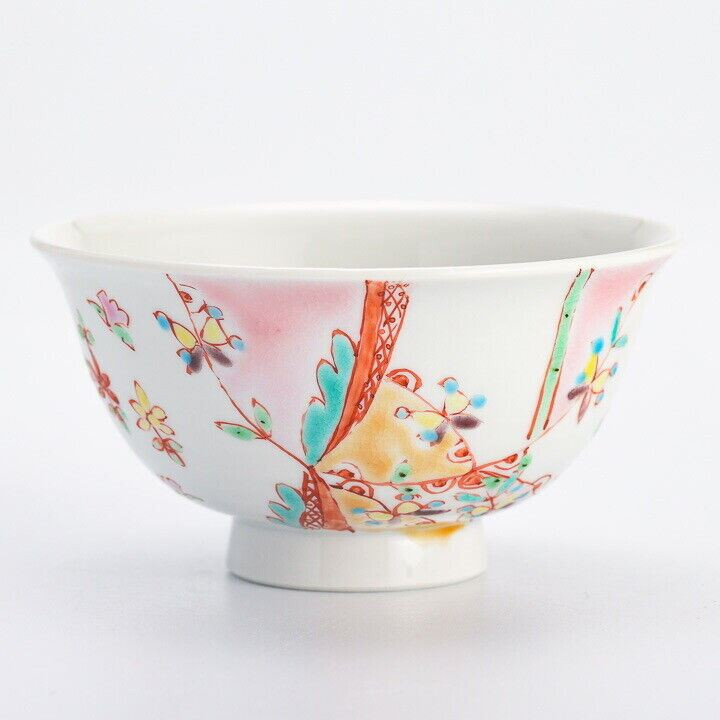 Kutani yaki porcelain Japanese Rice bowl Gohan Chawan Flower Blossom Ginshu