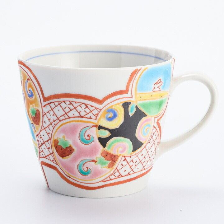 Kutani yaki porcelain Japanese Tea mug coffee cup Fukuju pattern Ginshu Japan