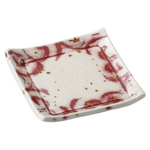 Mamezara Shigaraki yaki ware Japanese small plate Benimaru Red brush Square