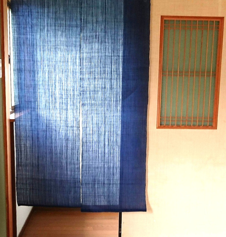 Excellent Noren Japanese hanging curtain Linen Navy Indigo Handcraft 150 x 88cm