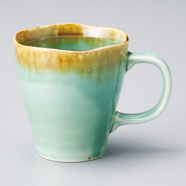 Mino ware Japanese pottery Mug Coffee Tea cup Hisui Emerald green glaze Japan