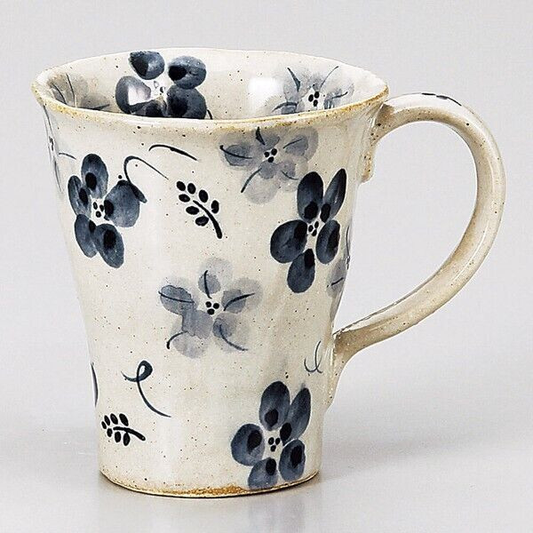 Mino ware Japanese pottery Mug Coffee Tea cupIndigo flower pattern Japan