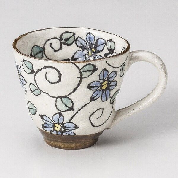 Mino ware Japanese pottery Mug Coffee Tea cup Blue flower Karakusa pattern