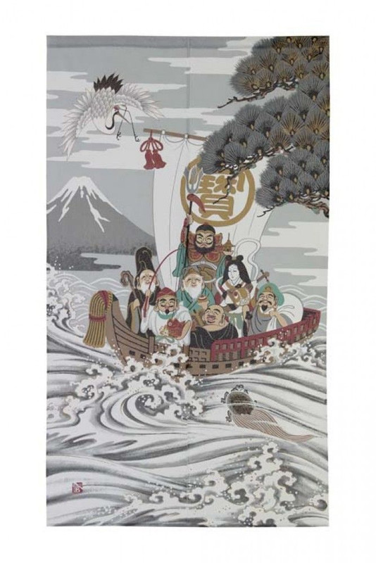 Noren Japanese hanging curtain 150x85cm Happy Seven Deities of Good Fortune