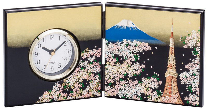 Table Clock Yamanaka Urushi Lacquer Tokyo tower Mt.Fuji folding screen japan