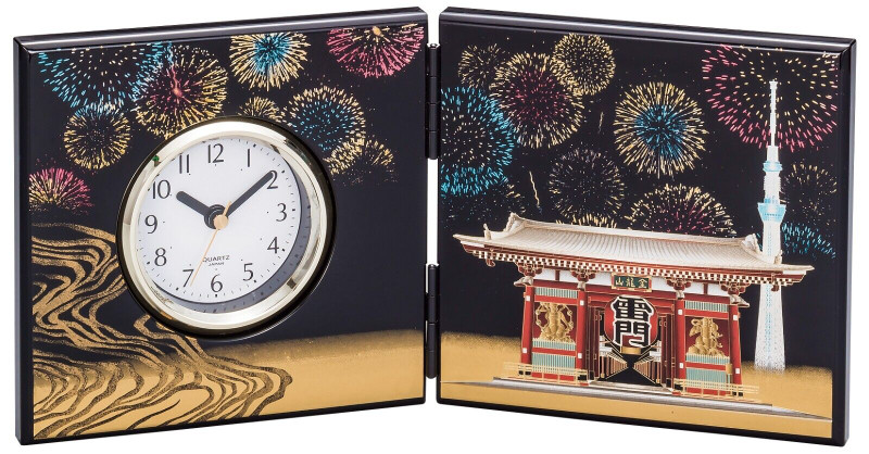 Table Clock Yamanaka Urushi Lacquer Asakura Kaminari Hanabi folding screen japan