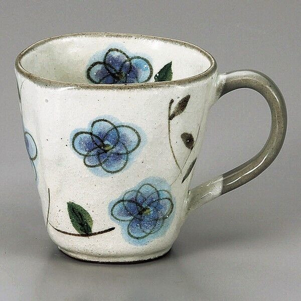 Mino ware Japanese pottery Mug Coffee Tea cup Ara Kohiki flower pattern Blue