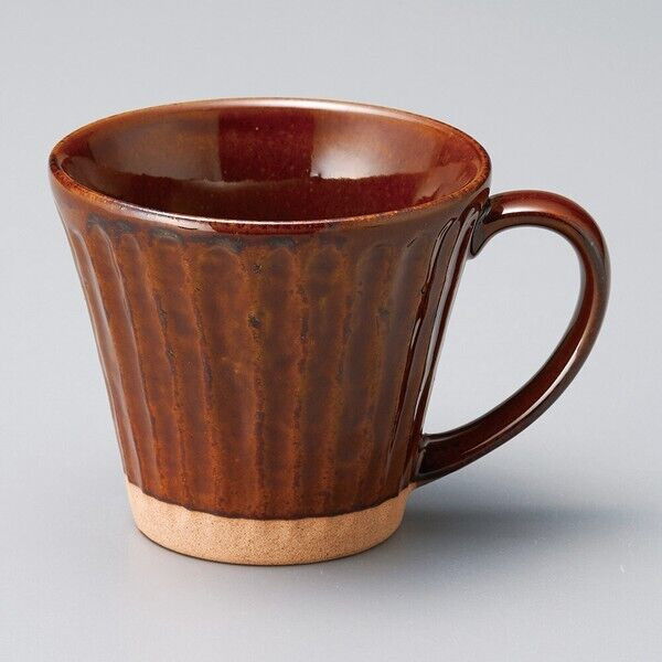 Mino ware Japanese pottery Mug Coffee Tea cup Brown glaze scrape off Japan