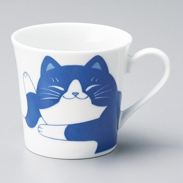 Mino ware Japanese pottery Mug Coffee Tea cup Hachiware Neko Cat Blue 300ml
