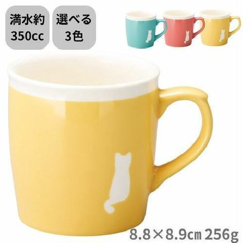 Mino ware Japanese pottery Mug Coffee Tea cup Silhouette Cat Neko Yellow 350ml