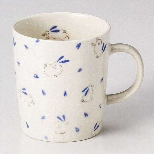 Mino ware Japanese pottery Mug Coffee Tea cup Hane Usagi Rabbit Blue 330ml Japan