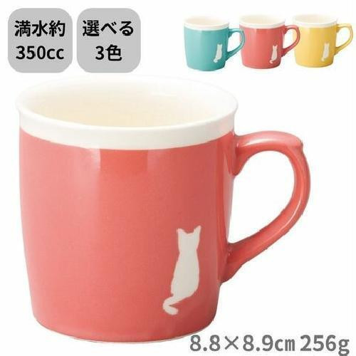 Mino ware Japanese pottery Mug Coffee Tea cup Silhouette Cat Neko Pink 350ml
