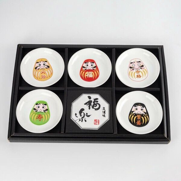 Mino ware Japanese Ceramic small plate Sushi sauceGood luck Daruma doll set of 5