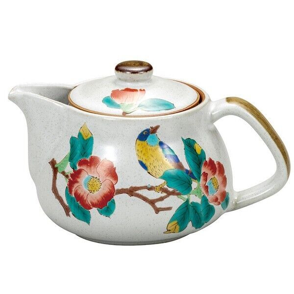 Kyusu Kutani yaki ware Japanese Green Tea pot Camellia and Bird Tsubaki japan