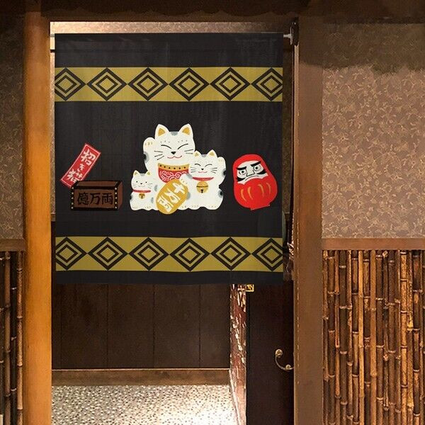 Noren Japanese Hanging Door curtain polyester 33x35' Maneki neko Daruma Moneybox