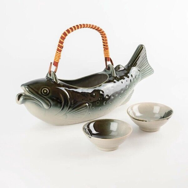 Guinomi Tokkuri set IWANA char fish Mino ware Ceramic Sake cup bottle set L
