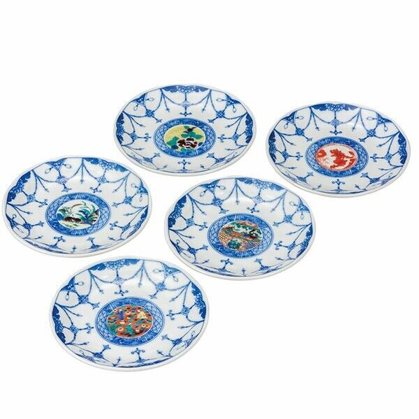 Kutani yaki ware Japanese Small plate set of 5 5.43inJidai-e Old style Japan