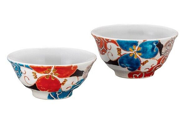 Kutani yaki ware Japanese Rice bowl set of 2 GohanIro-e Karakusa Tsuyoshi Sato