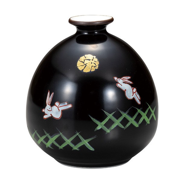 Kutani yaki ware Ceramic Japanese Flower pot Vase Rabbit and Moon Usagi Japan