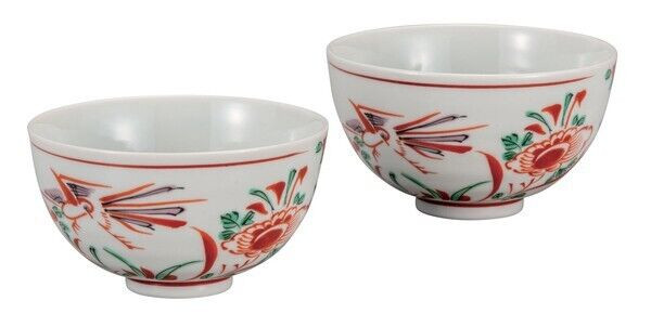 Kutani yaki ware Japanese Rice bowl set of 2 Aka-e Overglaze gold Japan