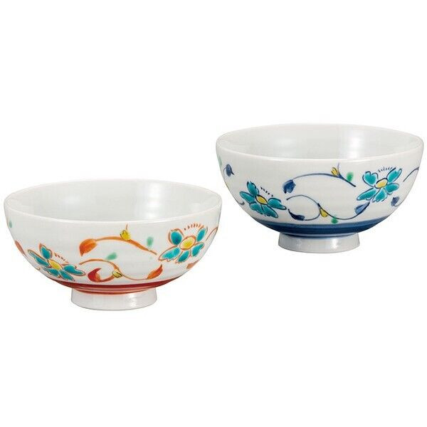 Kutani yaki ware Japanese Rice bowl set of 2 Hana Karakusa Arabesque japan