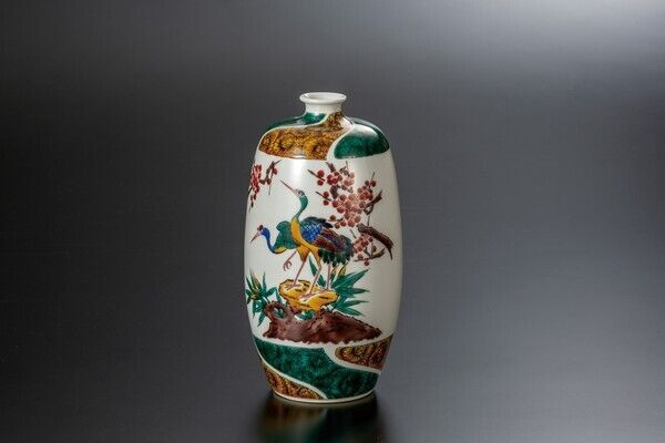 Kutani ware porcelain Nakamura Shigeto Flower pot Old kutani Plum Bird