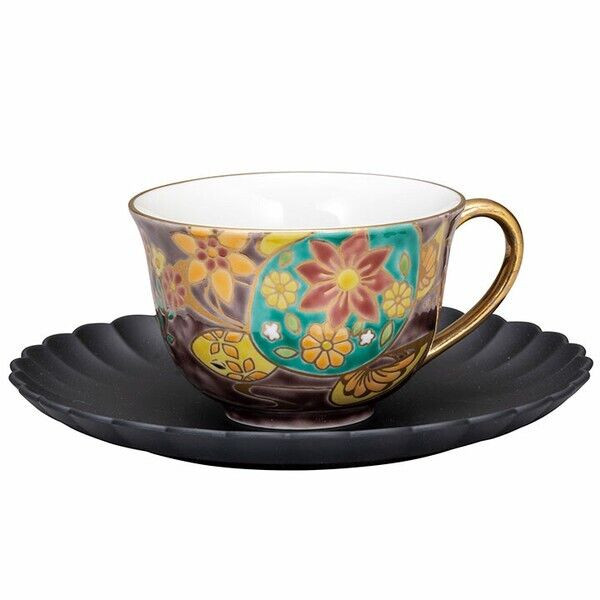 Kutani ware Japanese Cofee Tea cup Saucer Yamankalacquer ware Sea Turtle Brown