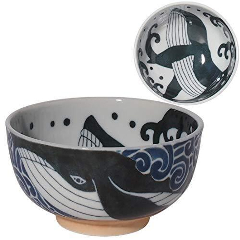 Mino yaki ware Shironami Whale Whie wave Donburi Chawan Rice bowl Gyudon Japan
