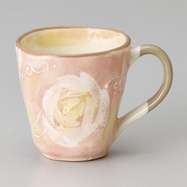 Mino ware Japanese pottery Mug Coffee Tea cup White rose pattern Red Japan