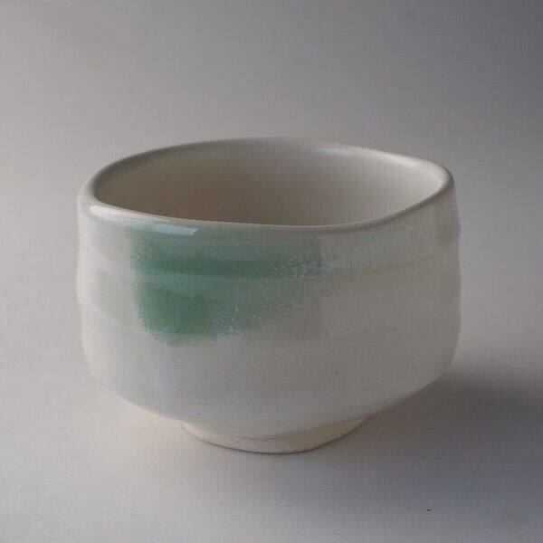 Mino ware Japan Matcha bowl Sado green tea bowl White matte Shinkai-green Japan
