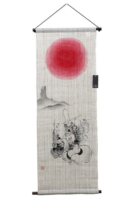 Tapestry Japanes Linen Handcraft Shichifukujin Seven of God Japan