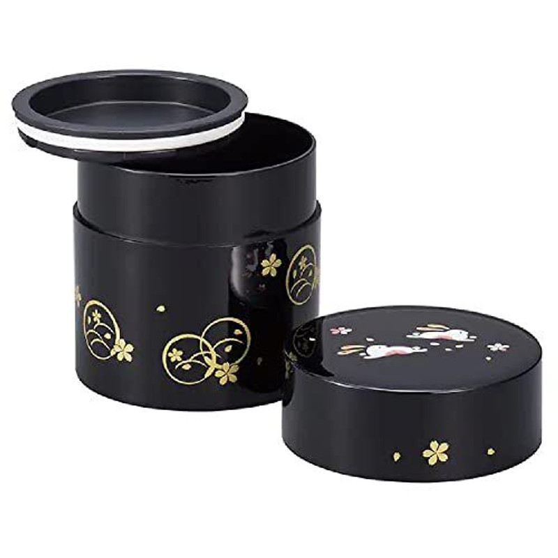 Yamanaka lacquerware Japanese Tea Canister Includes Inner Lid Black Maru-Usagi