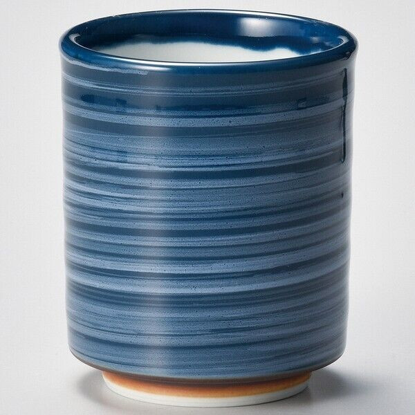 SUSHI Yunomi Mino ware Japanese green tea cup Large size Blue Brush marks Japan