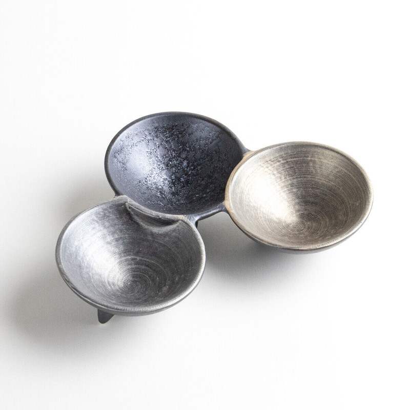 Arita ware Kobachi Japanese small bowl Sarving dish Black Silver 3Koduke mini