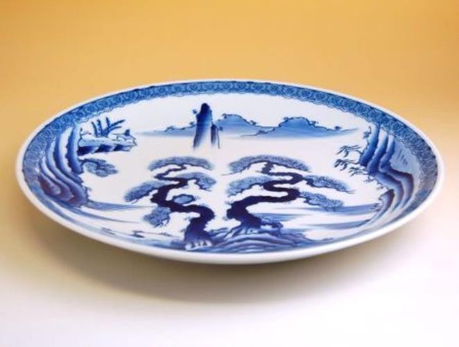 Arita ware Japanese Flat Big plate Round Sansui Landscape Japan 39cm